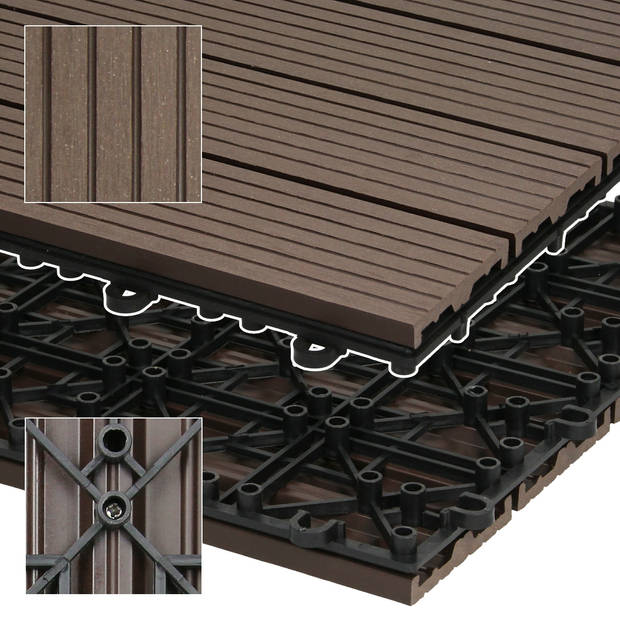 ECD Germany WPC-terras tegels 30x30 cm 22er Spar Set für 2m² donkerbruin in houtlook voor tuinbalkonvloeren
