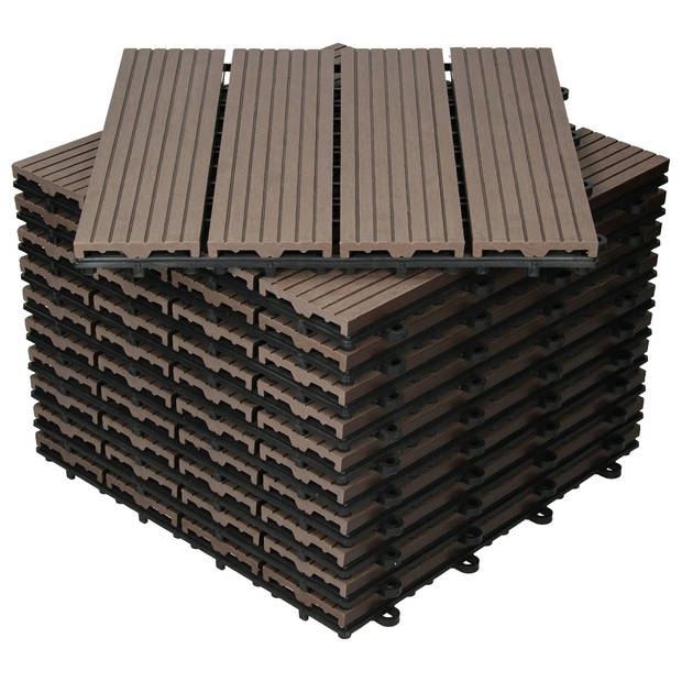 WPC patio tegels 30 x 30 cm 11er set, 1m², donkerbruin in houtlook