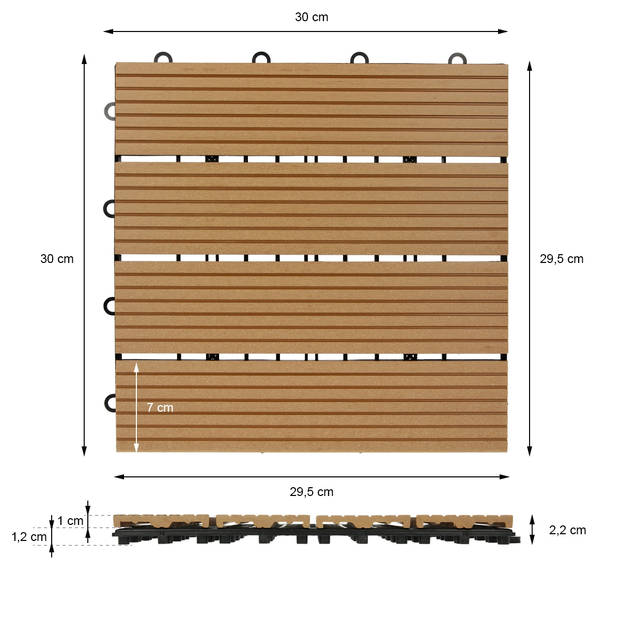 ECD Germany WPC-terras tegels 30x30 cm 44er Spar Set für 4m² teak in hout look voor tuinbalkonvloeren met afvoer