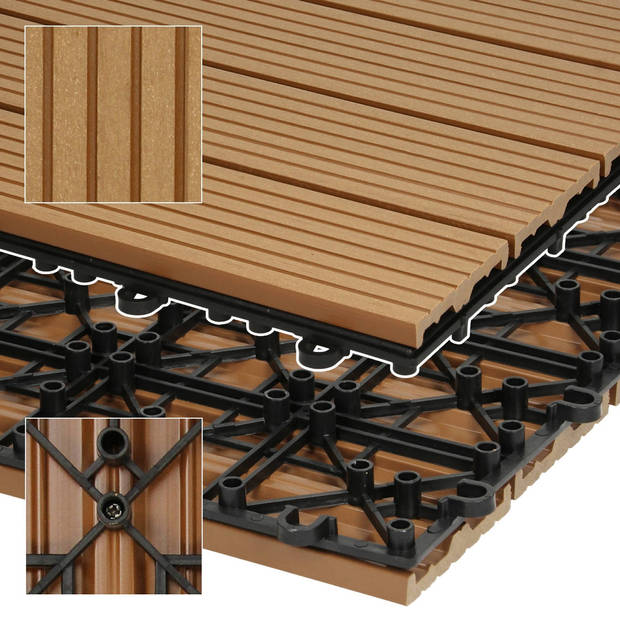 ECD Germany WPC-terras tegels 30x30 cm 55er Spar Set für 5m² teak in hout look voor tuinbalkonvloeren met afvoer
