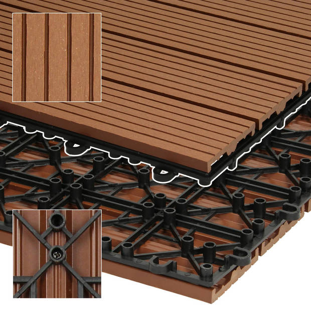 ECD Germany WPC-terras tegels 60x30 cm 18er Spar Set für 3m² lichtbruin in hout look voor tuinbalkonvloeren