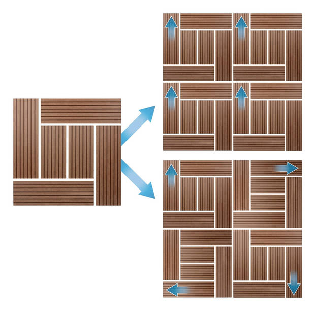 ECD Germany WPC-terras tegels 30x30 cm 44er Spar Set für 4m² lichtbruin mozaïekhout look voor tuinbalkonvloeren