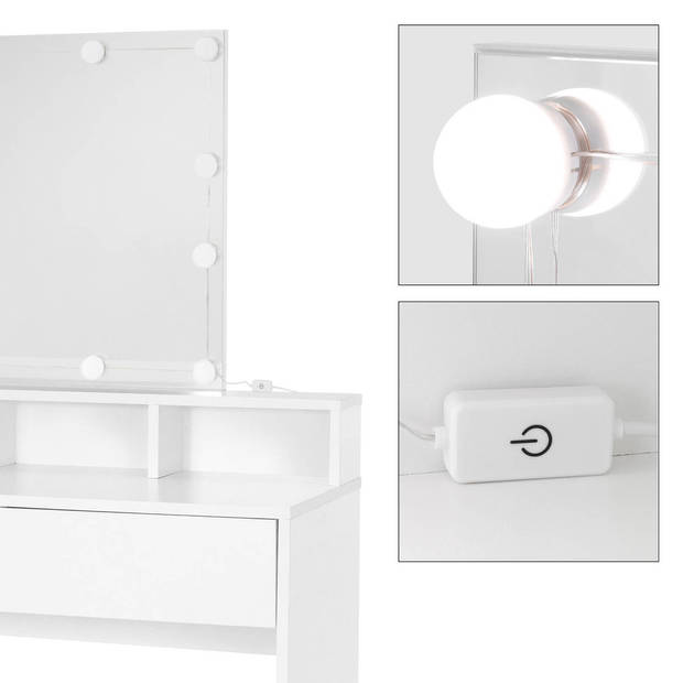 Kaptafel met LED Verlichting 80x40x140 cm Wit incl. Kruk ML-Design