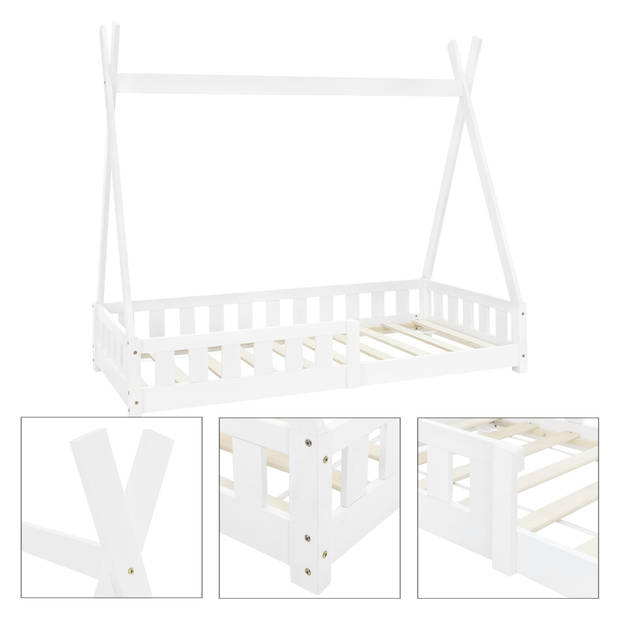 Kinderbed met uitvalbeveiliging en lattenbodem 80x160 cm Wit grenen hout ML-Design