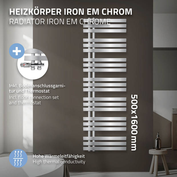 Badkamerradiator Iron EM 500x1600 mm chroom met doorgang design