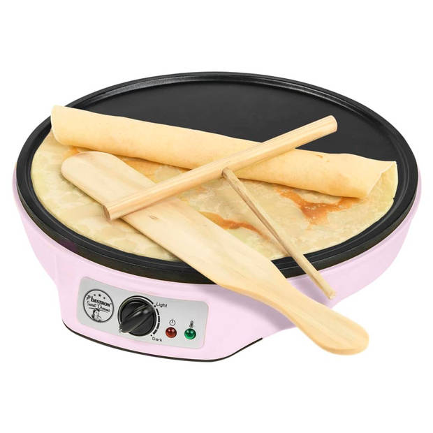 Bestron Elektrische crêpemaker in retro-design, Sweet Dreams, Antiaanbaklaag, Ø 30 cm, 1000 W, Kleur: roze