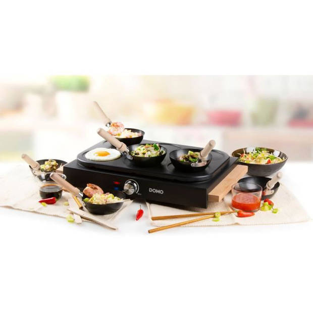 Wok and Hob 6 Domo Crepes - Apparaat 2 in 1 - 6 personen - 1000 W - Anti -adhesive
