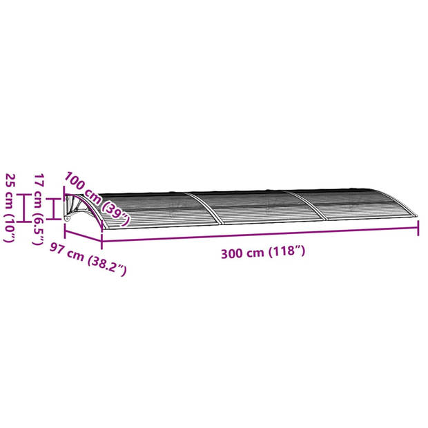 vidaXL Deurluifel 300x100 cm polycarbonaat zwart