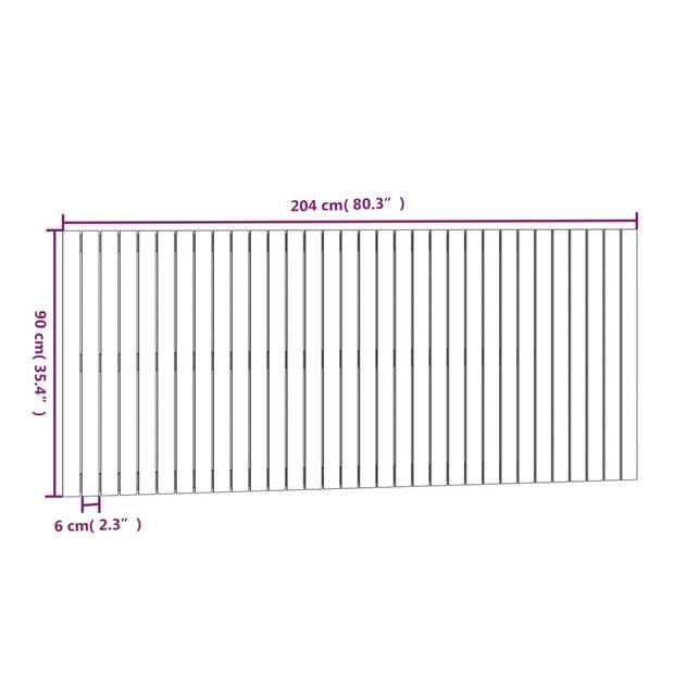 vidaXL Wandhoofdbord 204x3x90 cm massief grenenhout grijs