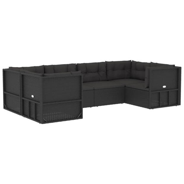 vidaXL 6-delige Loungeset met kussens poly rattan zwart