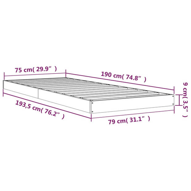 vidaXL Bedframe massief hout honingbruin 75x190 cm