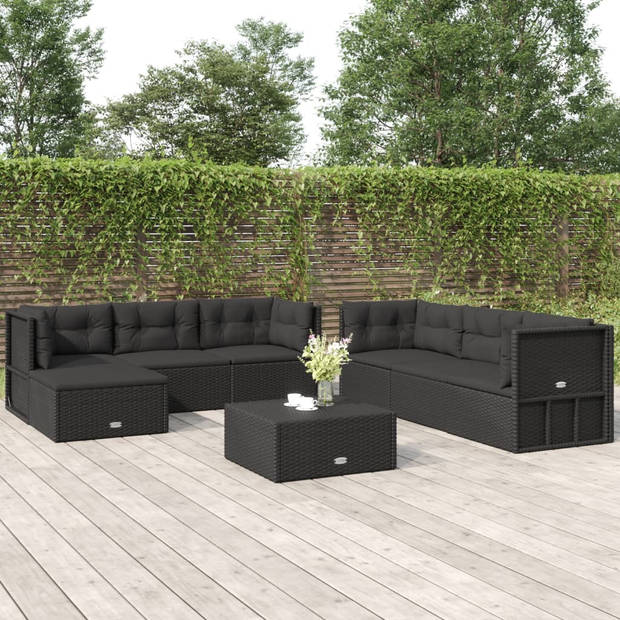 vidaXL 7-delige Loungeset met kussens poly rattan zwart