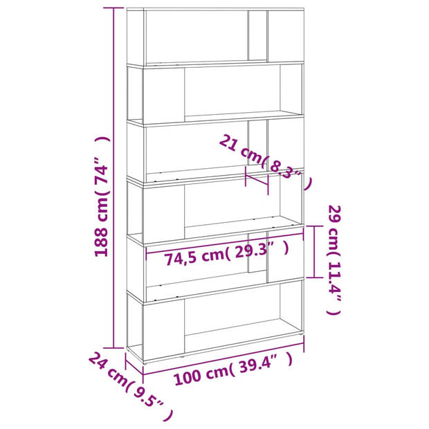 vidaXL Boekenkast/kamerscherm 100x24x188 cm gerookt eikenkleurig