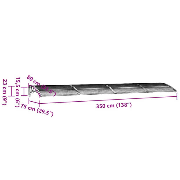 vidaXL Deurluifel 350x75 cm polycarbonaat grijs en transparant