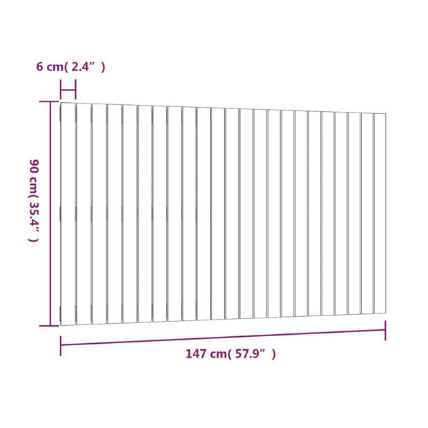 vidaXL Wandhoofdbord 147x3x90 cm massief grenenhout zwart