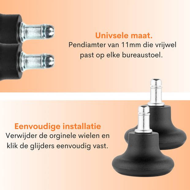 FLOOQ Bureaustoel Glijders set van 5 - Vaste Voeten - Vilt - 11 MM - Zwart