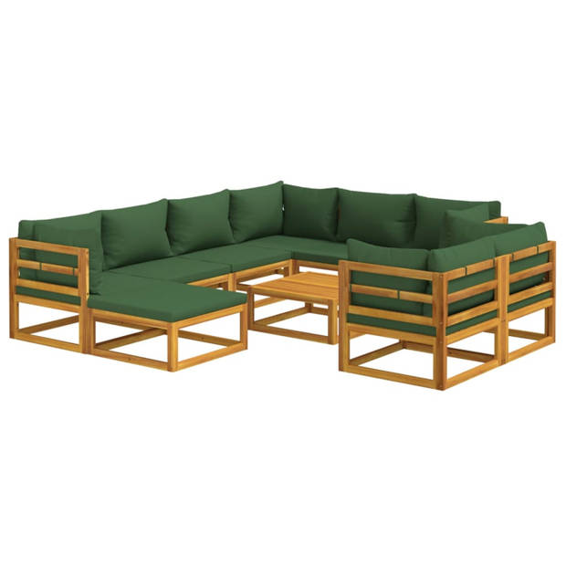 vidaXL 10-delige Loungeset met groene kussens massief hout