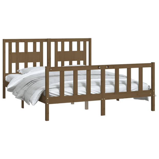 VidaXL Bedframe met hoofdbord massief hout honingbruin 150x200 cm