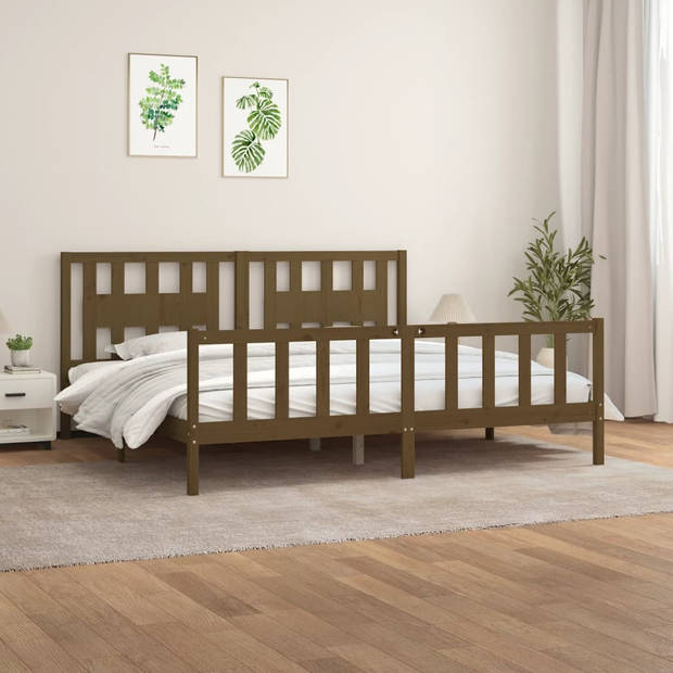 vidaXL Bedframe met hoofdbord grenenhout honingbruin 200x200 cm