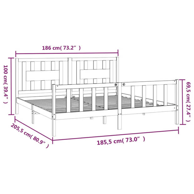 vidaXL Bedframe met hoofdbord massief grenenhout wit 180x200 cm