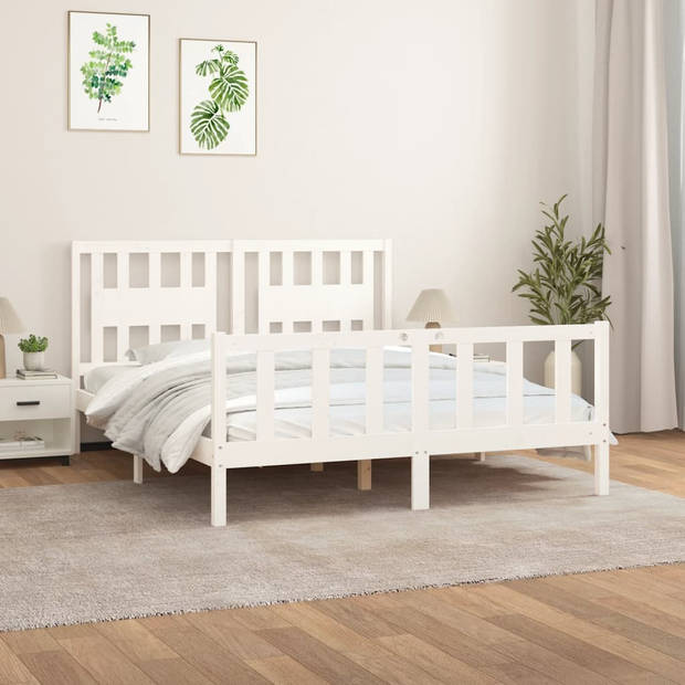 vidaXL Bedframe met hoofdbord massief grenenhout wit 160x200 cm