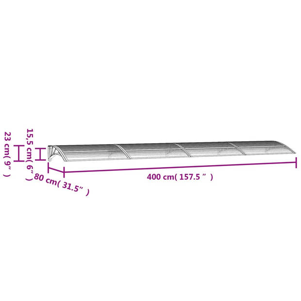 vidaXL Deurluifel 400x75 cm polycarbonaat zwart en transparant