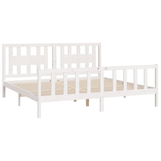 vidaXL Bedframe met hoofdbord massief grenenhout wit 200x200 cm