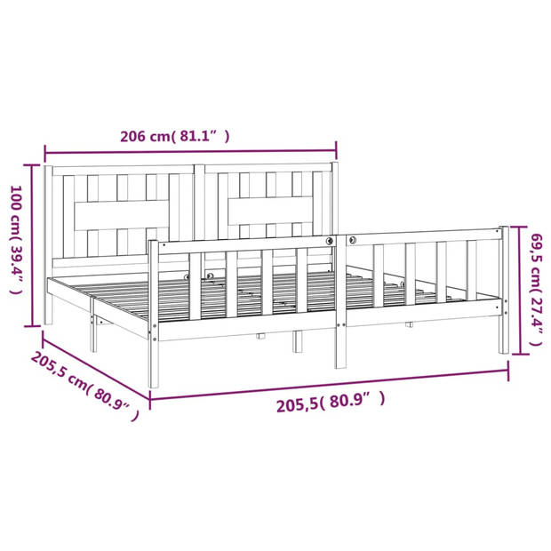 vidaXL Bedframe met hoofdbord massief grenenhout wit 200x200 cm