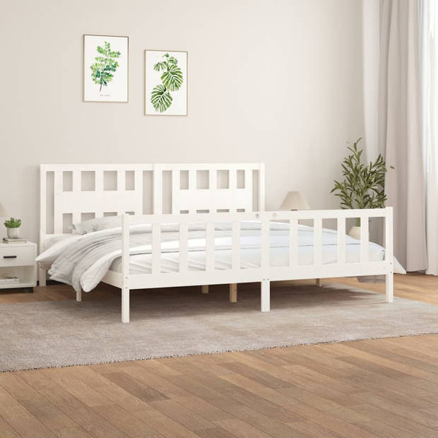 vidaXL Bedframe met hoofdbord massief grenenhout wit 200x200 cm