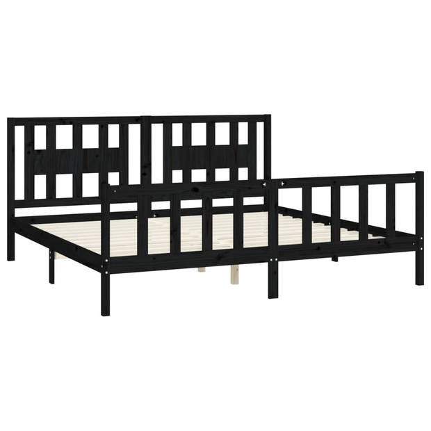 vidaXL Bedframe met hoofdbord massief grenenhout zwart 180x200 cm