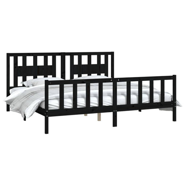 vidaXL Bedframe met hoofdbord massief grenenhout zwart 180x200 cm