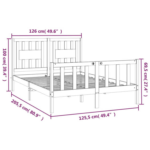 vidaXL Bedframe met hoofdbord massief grenenhout wit 120x200 cm