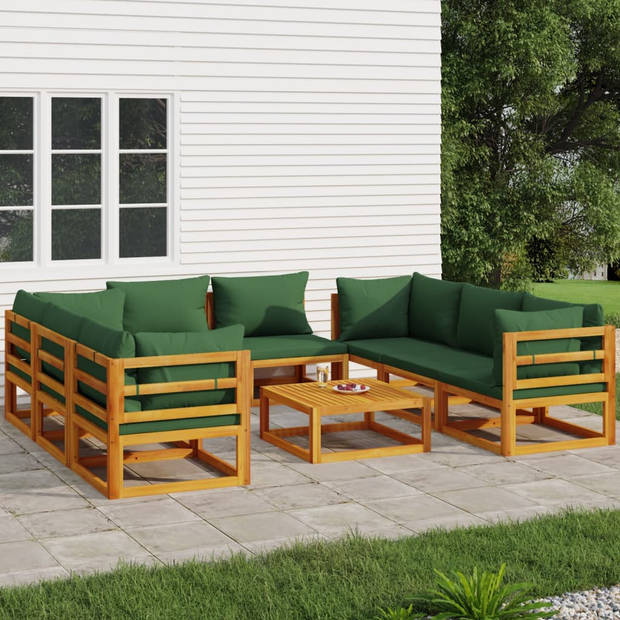 vidaXL 9-delige Loungeset met groene kussens massief hout