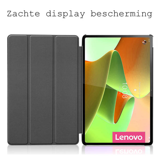 Basey Lenovo Tab P12 Pro Hoesje Kunstleer Hoes Case Cover -Zwart