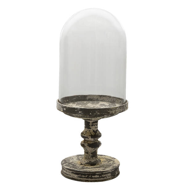 HAES DECO - Decoratieve glazen stolp met vintage voet, diameter 21 cm en hoogte 49 cm - ST6GL3011LHS