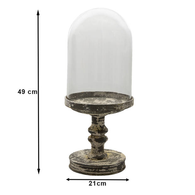 HAES DECO - Decoratieve glazen stolp met vintage voet, diameter 21 cm en hoogte 49 cm - ST6GL3011LHS