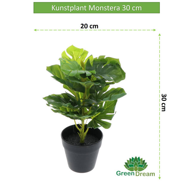 Greendream Kunstplant - Monstera Deliciosa - Gatenplant - Kamerplant - 30 cm