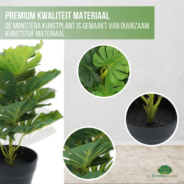 Greendream Kunstplant - Monstera Deliciosa - Gatenplant - Kamerplant - 30 cm
