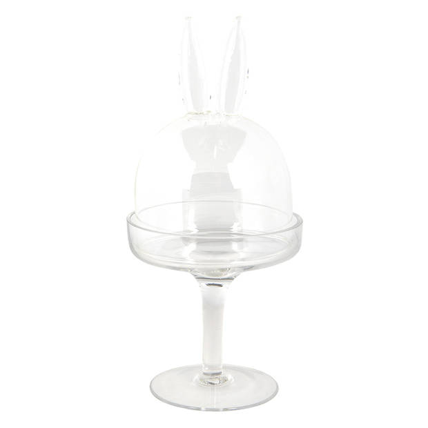 HAES DECO - Decoratieve glazen stolp model Konijn op glazen voet, diameter 11 cm en hoogte 24 cm - ST6GL3378HS