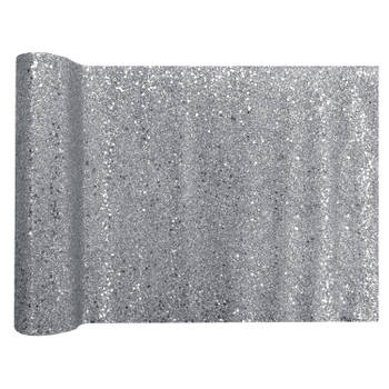 Santex Kerst tafelloper op rol - zilver glitter - 28 x 300 cm - polyester - Tafellakens
