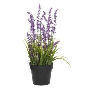 Lavendel kunstplant in pot - fuchsia paars - D15 x H30 cm - Kunstplanten