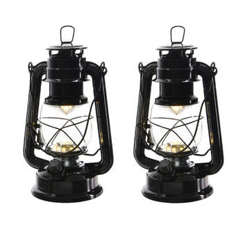 2x stuks zwarte camping lantaarn 24 cm LED licht - Lantaarns