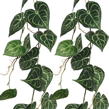 Everlands kunst hangplant klimop/hedera - 2x - 115 cm - groen - Kunstplanten