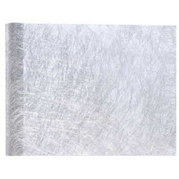 Santex Tafelloper op rol - polyester - metallic zilver - 30 x 500 cm - Feesttafelkleden
