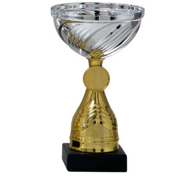 Luxe trofee/prijs beker - goud/zilver - kunststof - 14 x 8 cm - sportprijs - Fopartikelen
