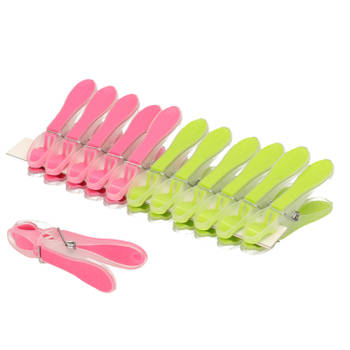 PlasticForte Wasknijpers - 24x - groen/roze - kunststof /metaal - 8 cm - Knijpers