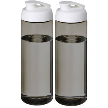 Sport bidon Hi-eco gerecycled kunststof - 2x - donkergrijs/wit - 850 ml - Drinkflessen