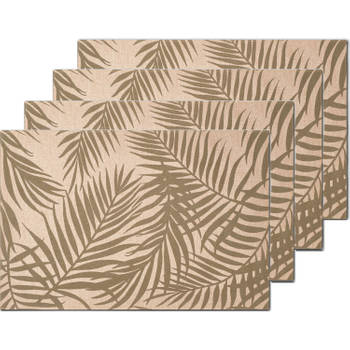 Zeller placemats palm print - 4x - 45 x 30 cm - beige/groen - linnen - Placemats