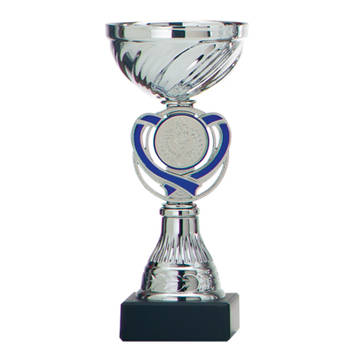 Luxe trofee/prijs beker - zilver - blauw hart - kunststof - 15 x 7 cm - sportprijs - Fopartikelen