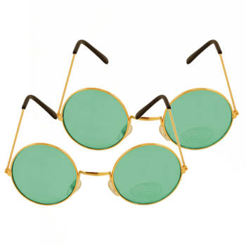 Groene hippie flower power set van 2 zonnebrillen met ronde glazen - Verkleedbrillen